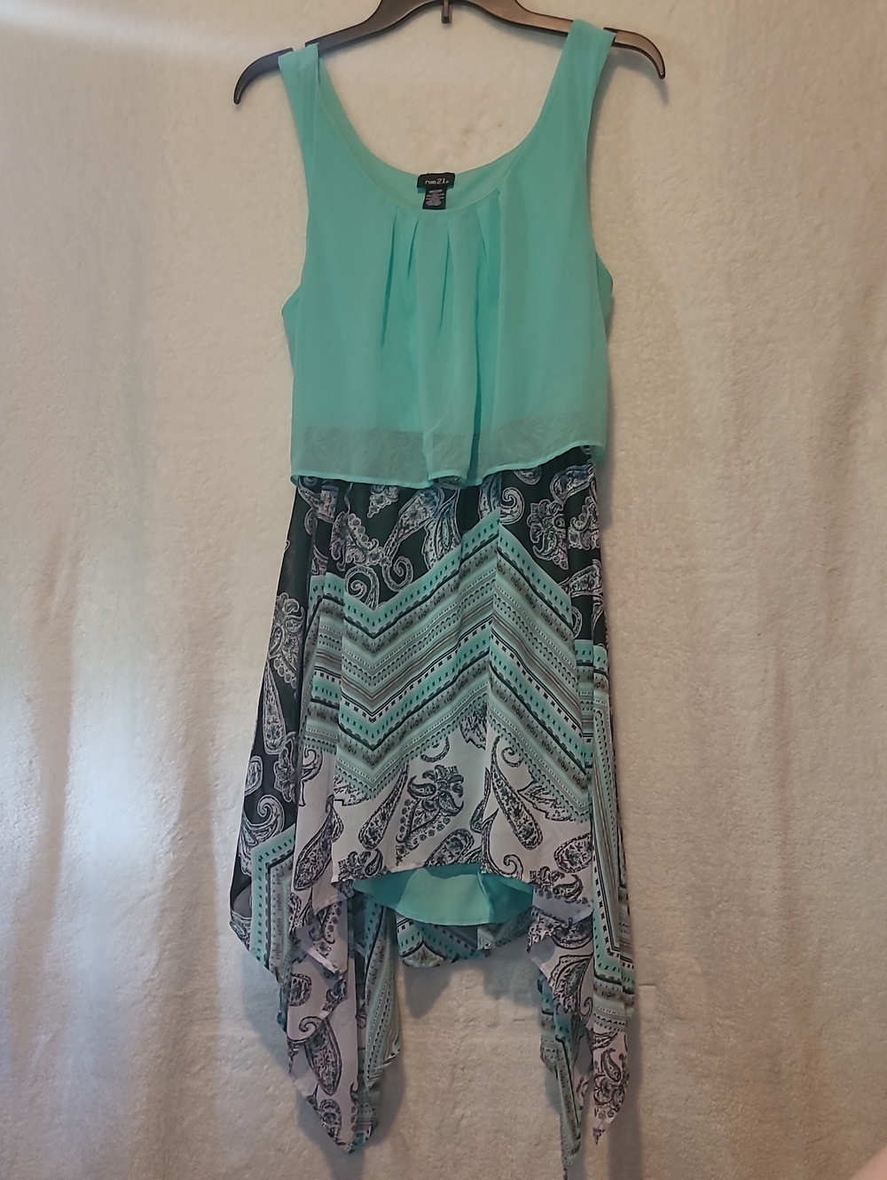 Rue21 Mint Green and Black Patterned High-Low Dress